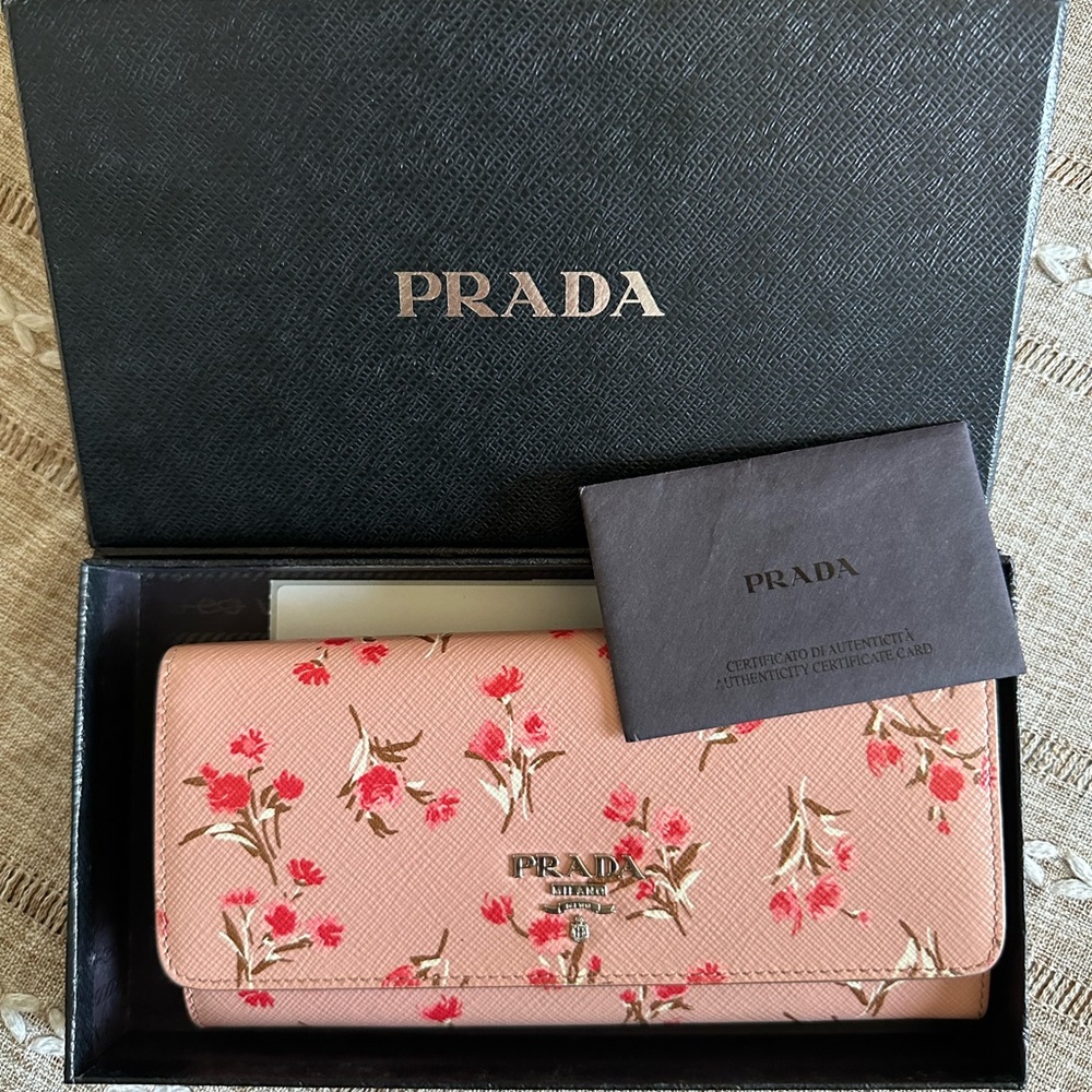 Prada Pink Floral Wallet / ID Chain / COA & Box
